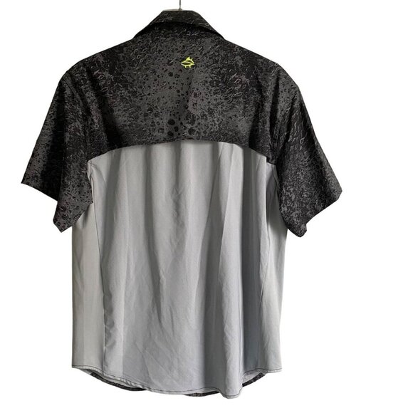 Loco Skailz Black Gray Print Short Sleeve Button Down Shirt Men's Medium NEW - Picture 4 of 8